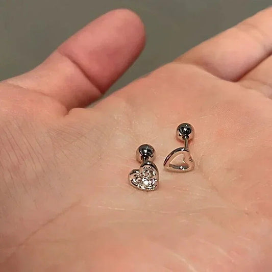 LIZAKOSHT Punk Heart Zircon Earrings Irregular Hollow Ear Studs Minimalist Love Jewelry for Girls