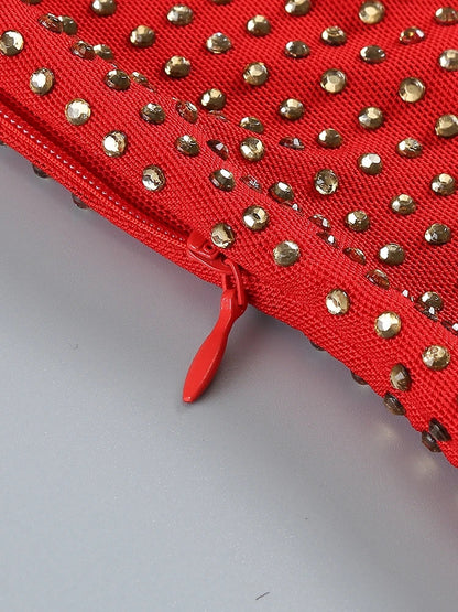 Althea Long Sleeve Mini Dress with Cowl Back Mesh and Rhinestones