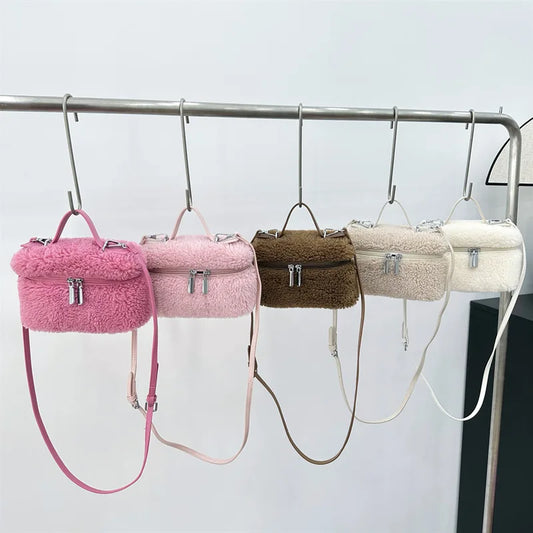 Luxury Brand Designer Box Bag Women  Winter Trendy Faux Fur Shoulder Bags Handbag Y2k Girls Fashion Festival Crossbody Bag