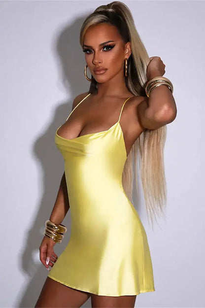 Satin Mini Dress with Spaghetti Straps