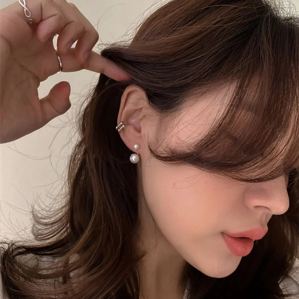 Simple C Shape Baroque Geometric Hoop Earrings for Women with Pearl Accent