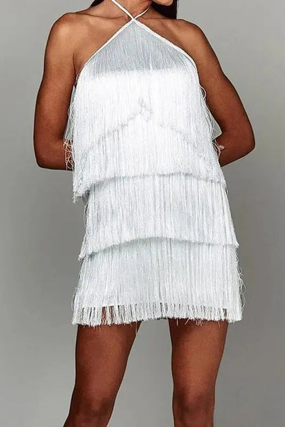 Silky Tassel Halter Mini Dress