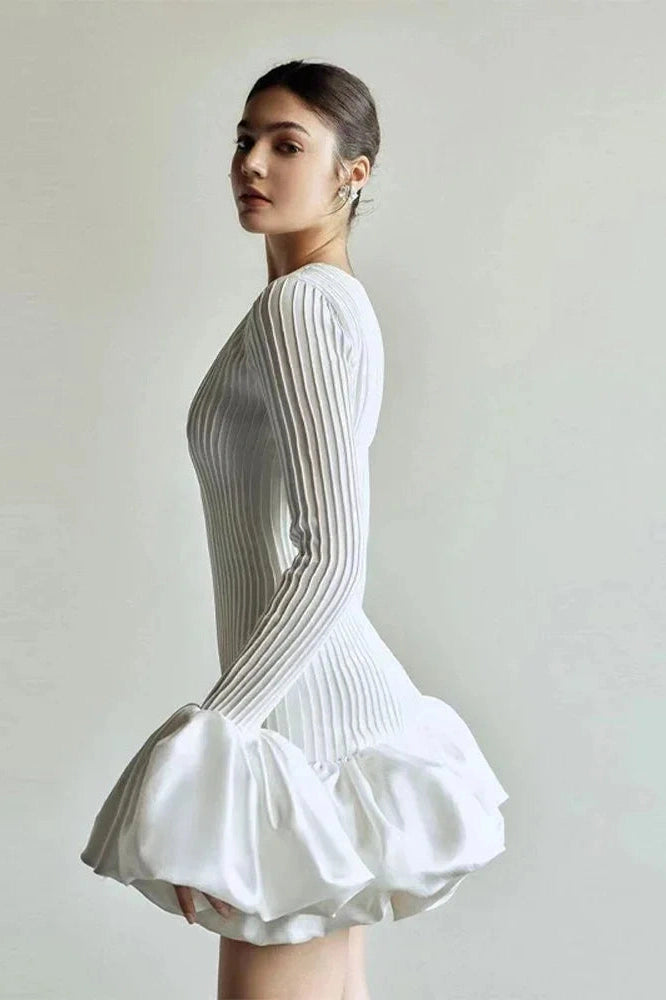 Fluffy Hem Round Neck Mini Dress