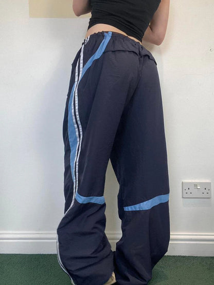 Contrast Stripe Wove Straight Leg Pants For Women Elastic Waist Casual Loose Baggy Trousers Street Jogging Sweatpants