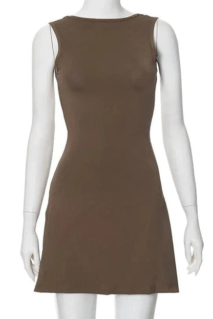 Backless O Neck Sleeveless Mini Dress - Sleeveless Mini Dress