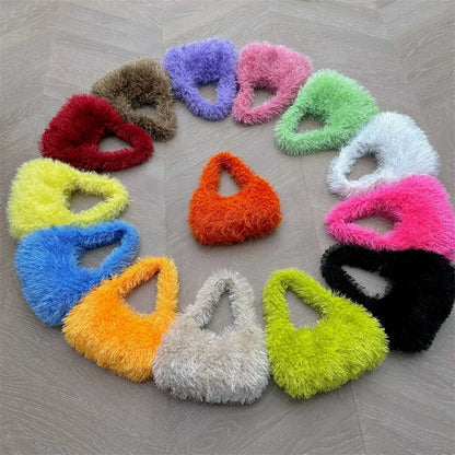 Bolsos de mano bonitos de invierno en color caramelo para mujer, estilo kawaii, de piel sintética, estilo gótico Y2K, para festivales, para hombro y axila.