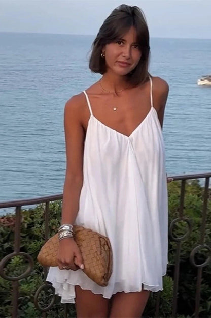 Sleeveless Mini Dress with Straps and High Waist