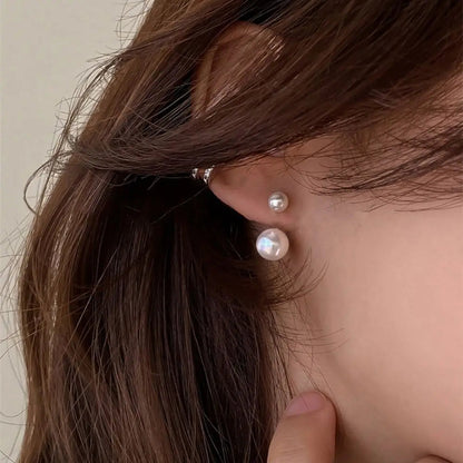 Simple C Shape Baroque Geometric Hoop Earrings for Women with Pearl Accent