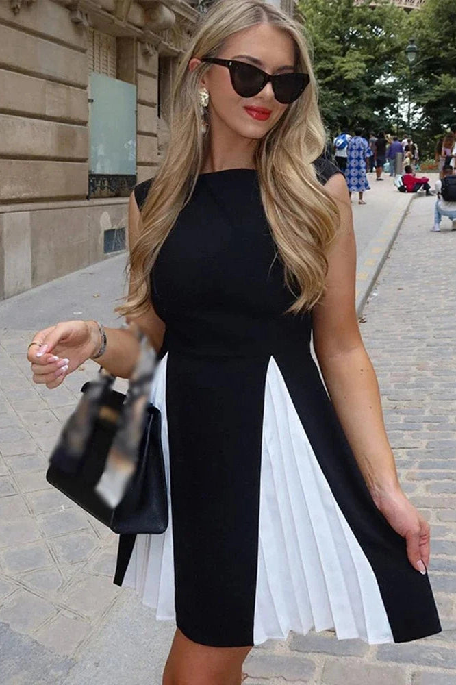 Sleeveless A-Line Mini Dress with High Waist Straps