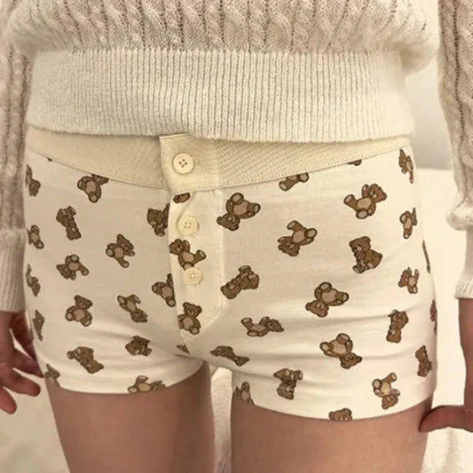 Pantalones cortos deportivos cómodos con botones de cintura baja y diseño retro de los años 00 con estampado de hadas Y2K Cottage para mujer, pantalones cortos de pijama para estar en casa.