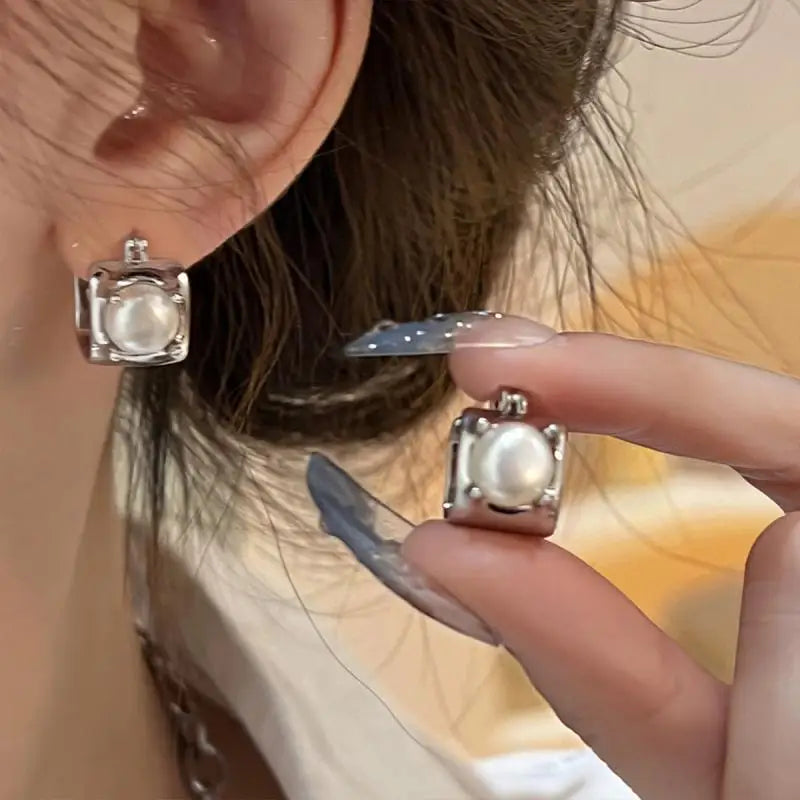 Lizakosht Fashion Square Imitation Pearl Earrings for Women Handmade Geometric Jewelry Gift