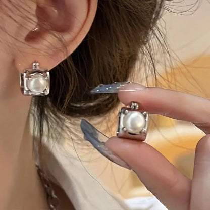 Lizakosht Fashion Square Imitation Pearl Earrings for Women Handmade Geometric Jewelry Gift