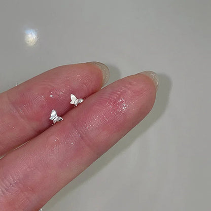 Lizakosht Mini Butterfly Stud Earrings Silver Rhinestone for Women and Girls Fashion Jewelry
