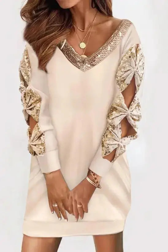 Sequin Mini Dress with Bowknot Design