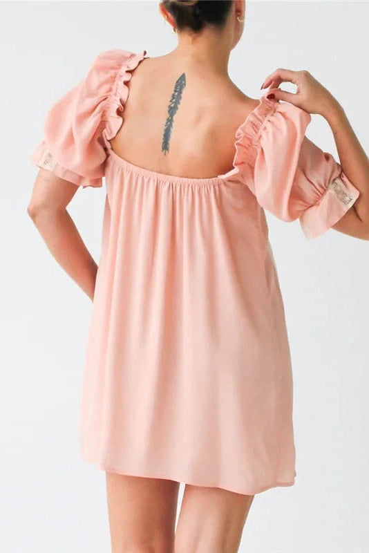 Square Neck Puff Sleeve Mini Dress