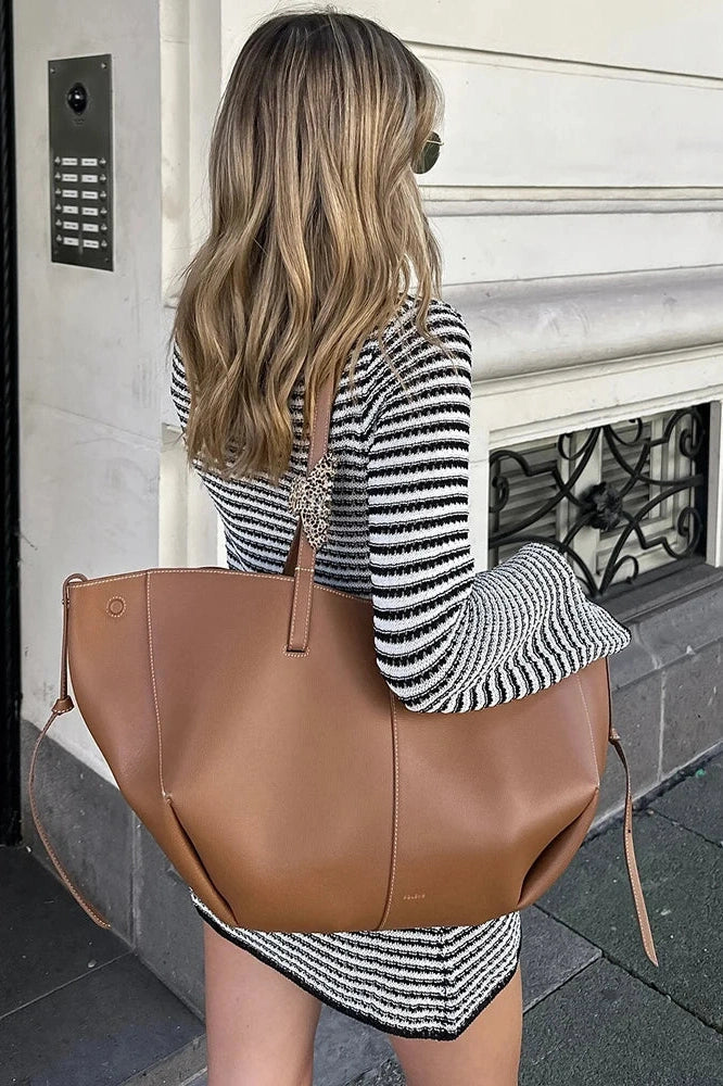 Striped Flare Sleeve Mini Dress with High Waist