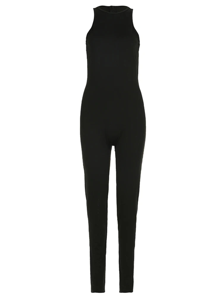 Mono deportivo negro liso sin mangas ajustado sexy para mujer, cuello redondo, gris, básico, informal, de verano