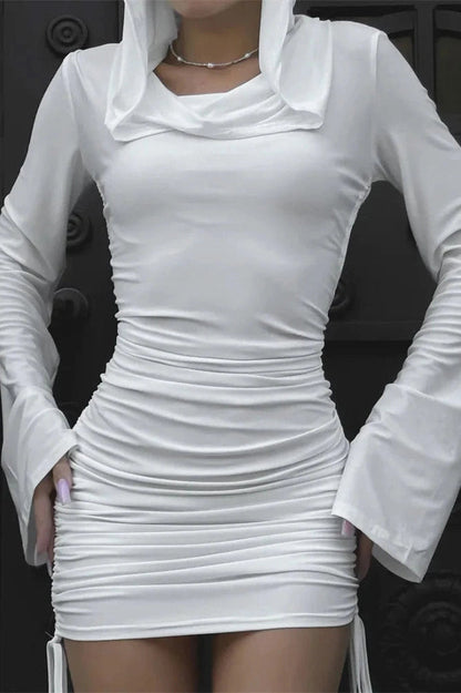 Pleated Slim Fit Long Sleeve A-Line Mini Dress