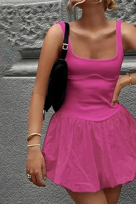 Sleeveless A-Line Mini Dress with High Waist Straps