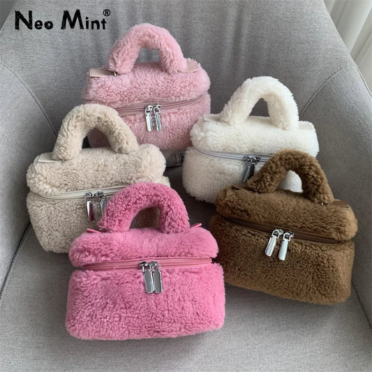 Luxury Brand Designer Box Bag Women  Winter Trendy Faux Fur Shoulder Bags Handbag Y2k Girls Fashion Festival Crossbody Bag