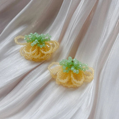 Pearl Crystal Fringed Flower Earrings Elegant Personality Studs Ms Jewelry from South Korea