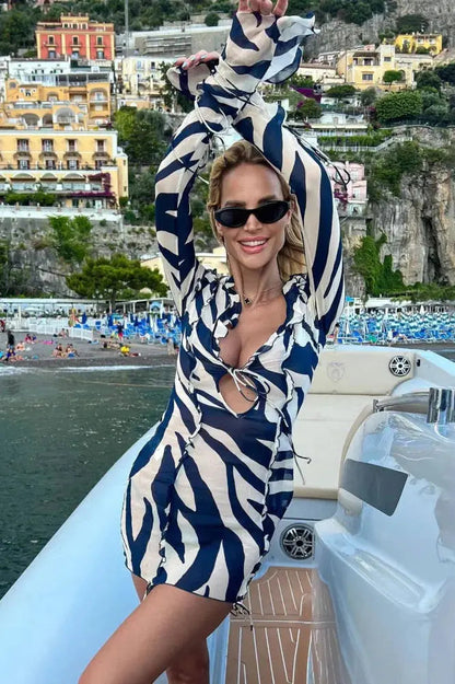 Zebra Print Mini Dress with Lace-Up Detail