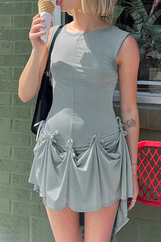 High Waist Sleeveless Mini Dress with Straps