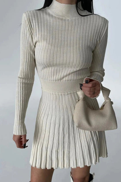 O-Neck Long Sleeve Mini Dress with High Waist