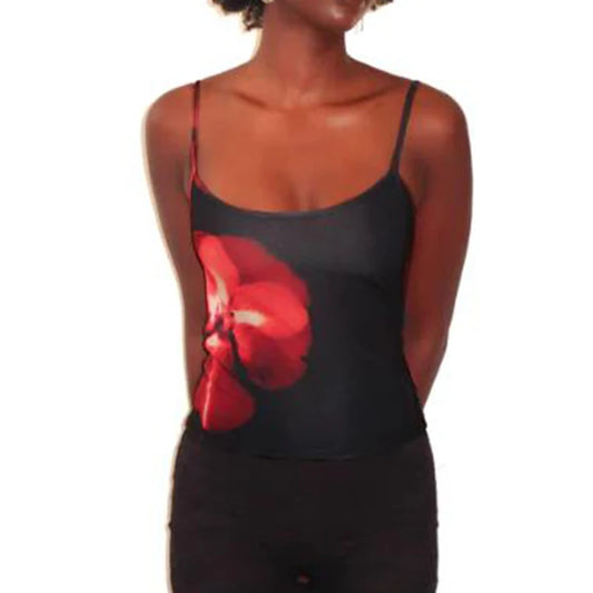 Camisola con estampado floral Y2K para mujer, chaleco sin mangas con tirantes finos para vacaciones de verano, top corto sexy, ropa vintage