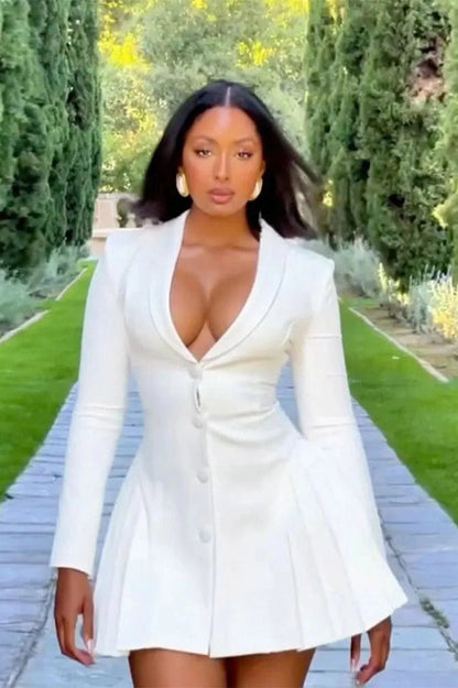 V-Neck Long Sleeve Mini Dress with High Waist