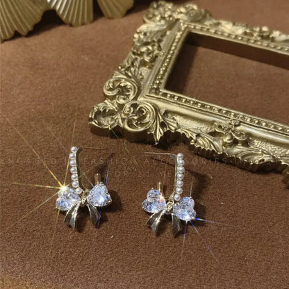 Lizakosht Peach Zircon Bow Earrings for Women Fashion Jewelry Gifts