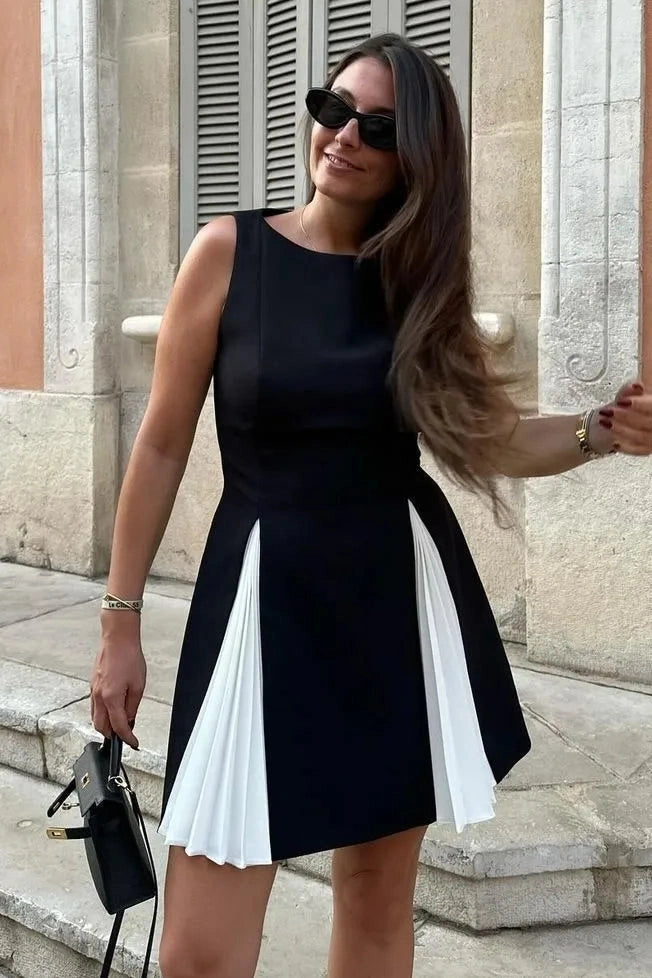 Sleeveless A-Line Mini Dress with High Waist Straps