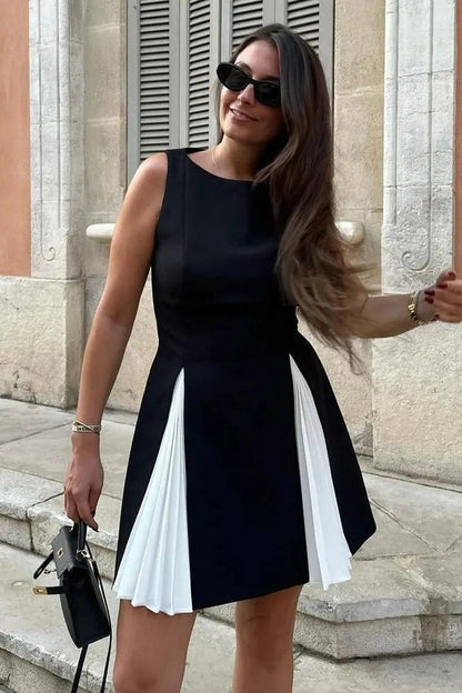 Sleeveless A-Line Mini Dress with High Waist Straps