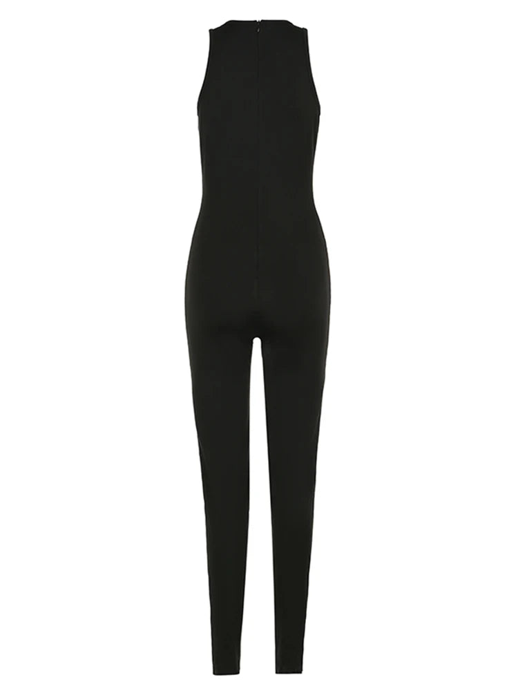 Mono deportivo negro liso sin mangas ajustado sexy para mujer, cuello redondo, gris, básico, informal, de verano