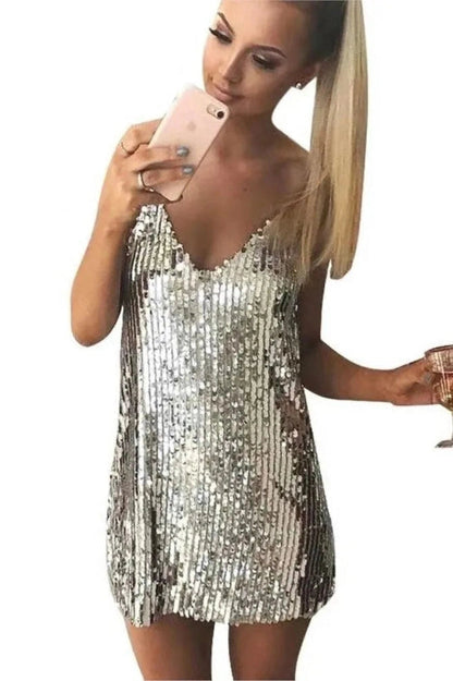 V-Neck Backless Mini Dress with Spaghetti Straps