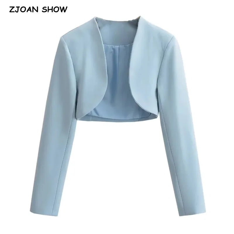 Blazer corto con cuello en V y costuras abiertas para mujer, trajes cortos de manga larga, ropa de abrigo de moda para otoño