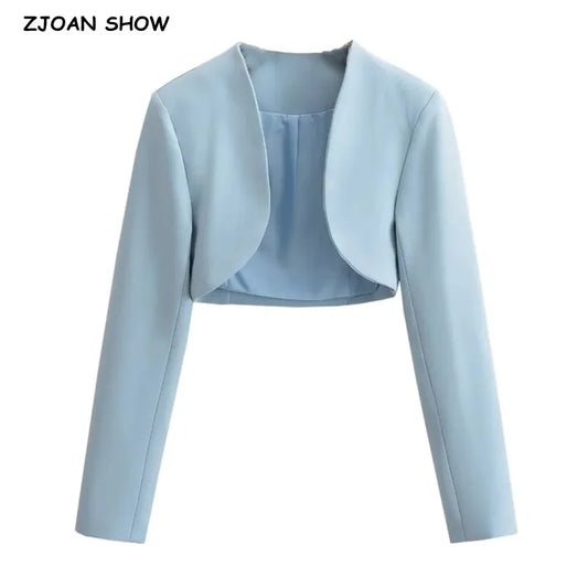 Blazer corto con cuello en V y costuras abiertas para mujer, trajes cortos de manga larga, ropa de abrigo de moda para otoño