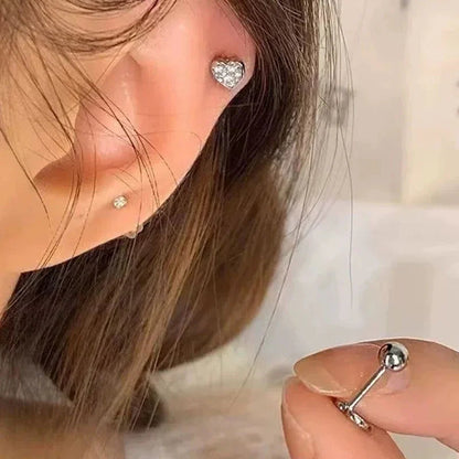 LIZAKOSHT Punk Heart Zircon Earrings Irregular Hollow Ear Studs Minimalist Love Jewelry for Girls