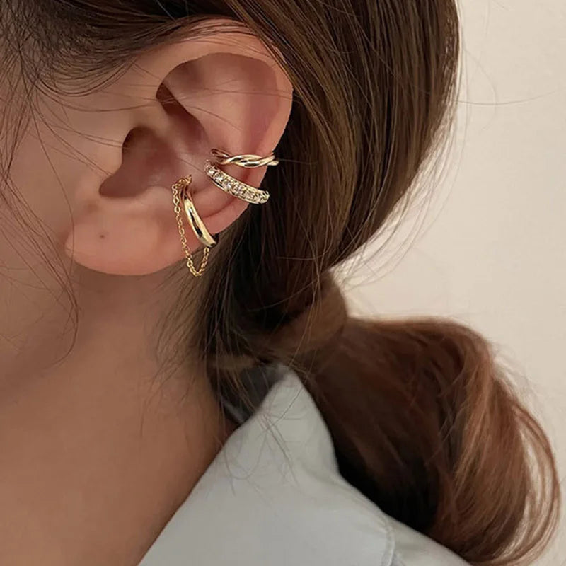 LIZAKOSHT 3Pcs Ear Cuff Clip-on Earrings Set for Women Minimalist Fashion Cartilage Hoops Jewelry 2024