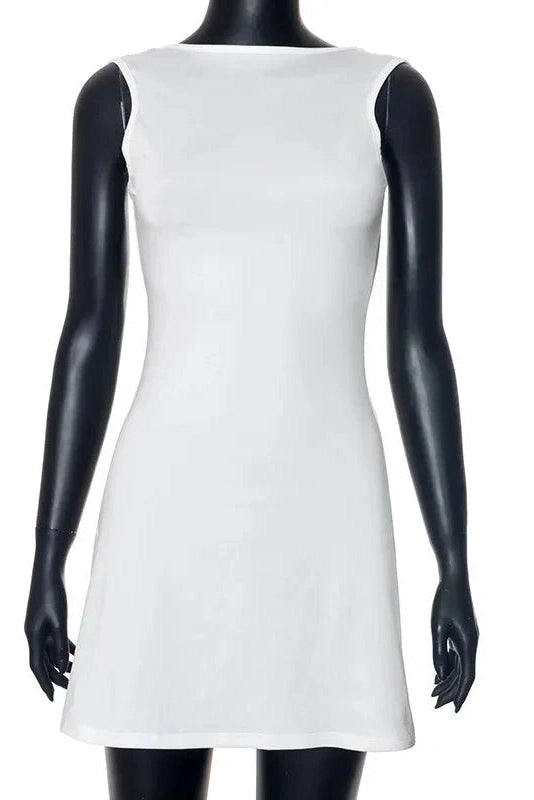 Backless O Neck Sleeveless Mini Dress - Sleeveless Mini Dress