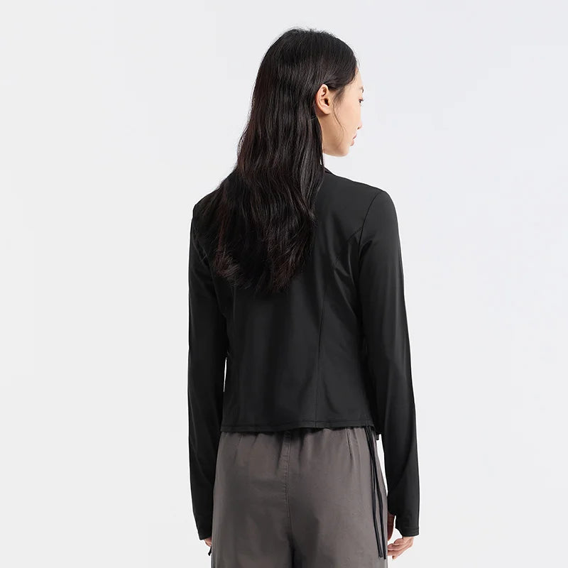 Chaqueta de protección solar de hilo original para mujer, ajustada, de verano, con sensación fresca, corta y fina, de seda helada.