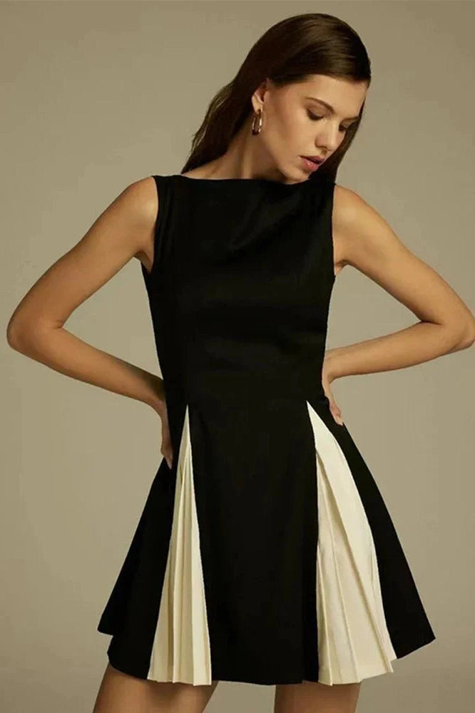 Sleeveless A-Line Mini Dress with High Waist Straps