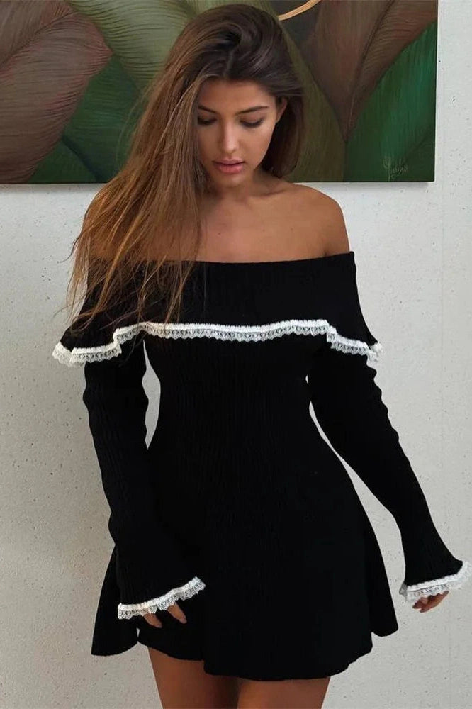 Off-Shoulder Long Sleeve Mini Dress