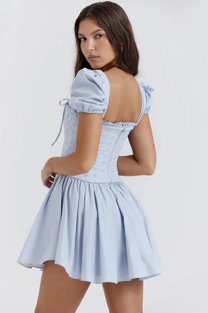 Square Neck Lace-Up Two-Piece Mini Dress