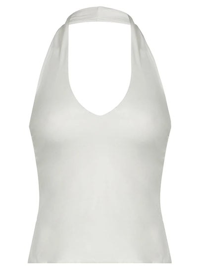 Tops ajustados con cuello halter, espalda descubierta y abertura para mujer, sin mangas, cuello en V, sexys, básicos, informales, de verano