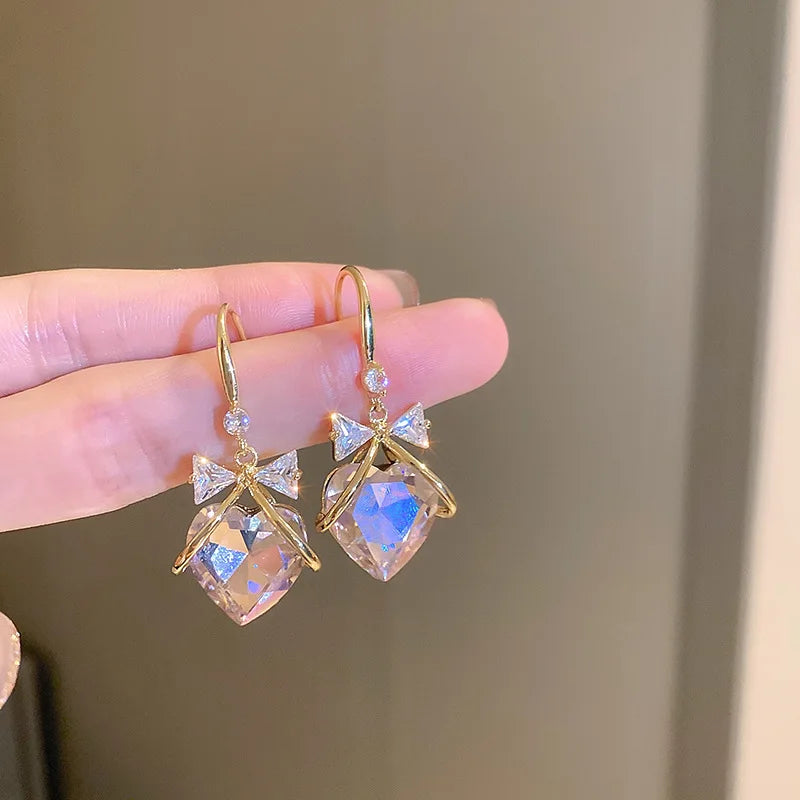 Lizakosht Peach Zircon Bow Earrings for Women Fashion Jewelry Gifts