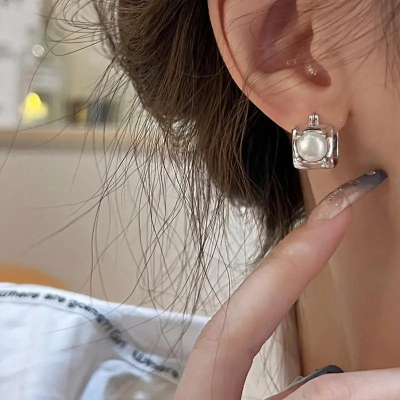 Lizakosht Fashion Square Imitation Pearl Earrings for Women Handmade Geometric Jewelry Gift