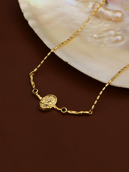 Vintage Portrait Embossed Black Zircon Necklace