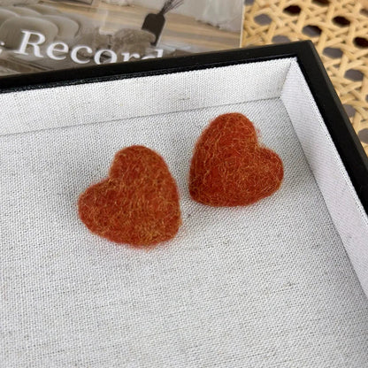 Lizakosht Plush Love Heart Earrings for Women in Orange Beige Grey Black