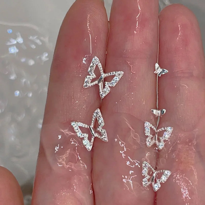 Lizakosht Mini Butterfly Stud Earrings Silver Rhinestone for Women and Girls Fashion Jewelry